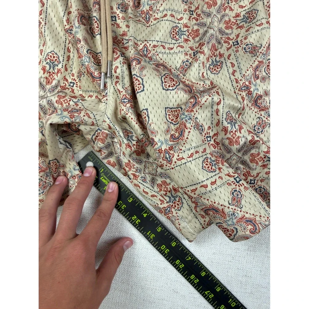 PacSun Mens Volley Mesh Shorts Small Cream Red Paisley Bandana Print Relaxed Fit